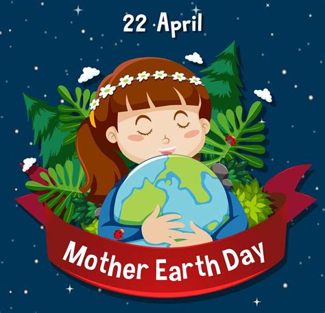 Poster For Mother Earth Day With Girl Hugging Globe 1102742 Vector Art
