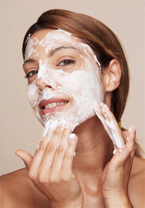 Beauty Closeups Face Washing Woman Washing Her Face With