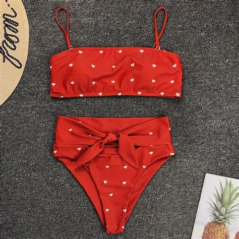 Heart Pattern Bandeau Bikini Set Girls Bathing Suits Tankini Bikinis