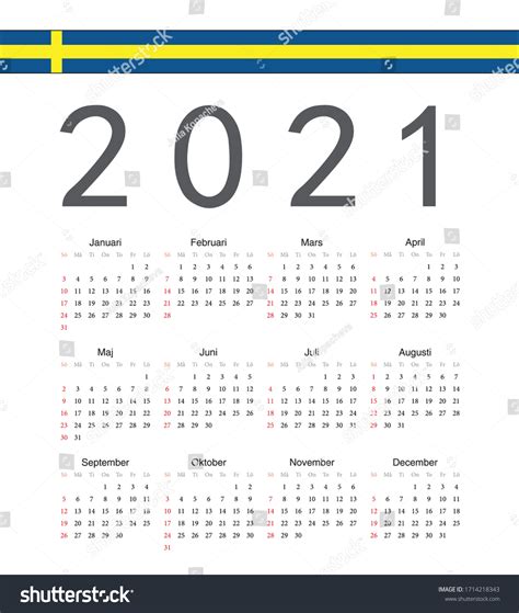 Square Swedish 2021 Year Vector Calendar Stock Vector Royalty Free