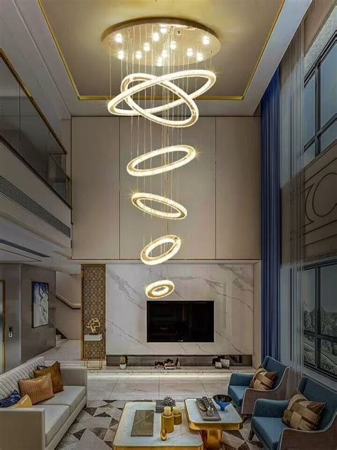 Oversized Multi Rings Ceiling Long Staircase Crystal Chandelier Modern