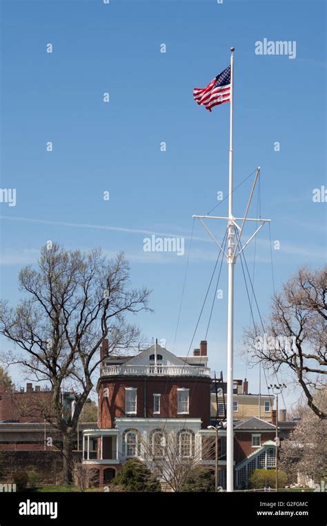 United States Flag Flying Above The Commandants House In Charlestown