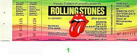The Rolling Stones Vintage Concert Vintage Ticket From Ashton Gate