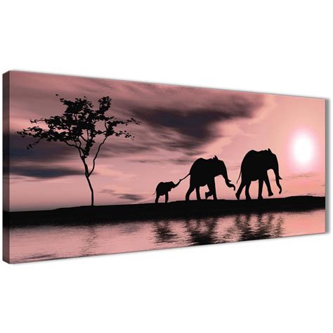 Blush Pink African Sunset Elephants Canvas Wall Art Print