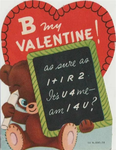 Vtg 60s Valentines Day Card Be My Valentine Teddy Bear Chalk Board