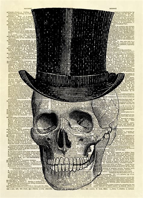 Skull With Top Hat Dictionary Art Print No 22 · Altered