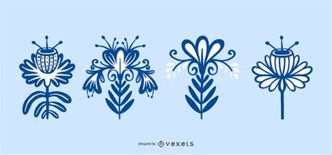 Scandinavian Folk Flower Collection Vector Download