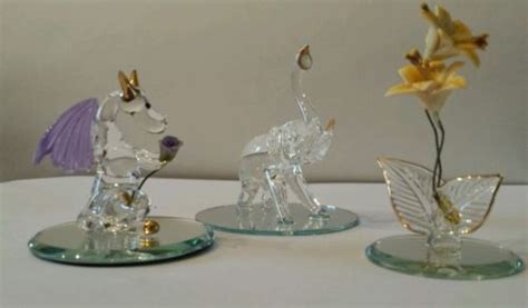 Lot 3 Glass Figurines 2 Glass Baron Collectibles Dragon And Flower 1