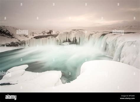 The Frozen Waterfall Godafoss In Winter Iceland Stock Photo Alamy