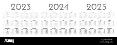 Set Of Black And White Monthly Calendar Templates For 2023 2024 2025
