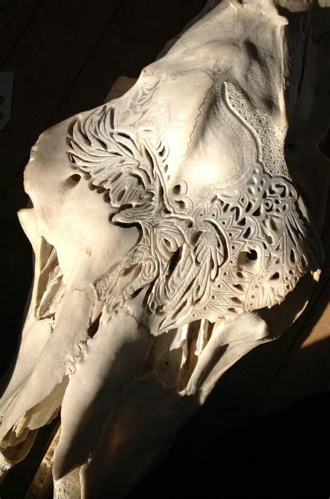Pin By Mike James On Art Work Skull Carving Painted Cow Skulls Bone