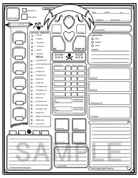 Simple Dungeons And Dragons Character Sheet DND Character Etsy