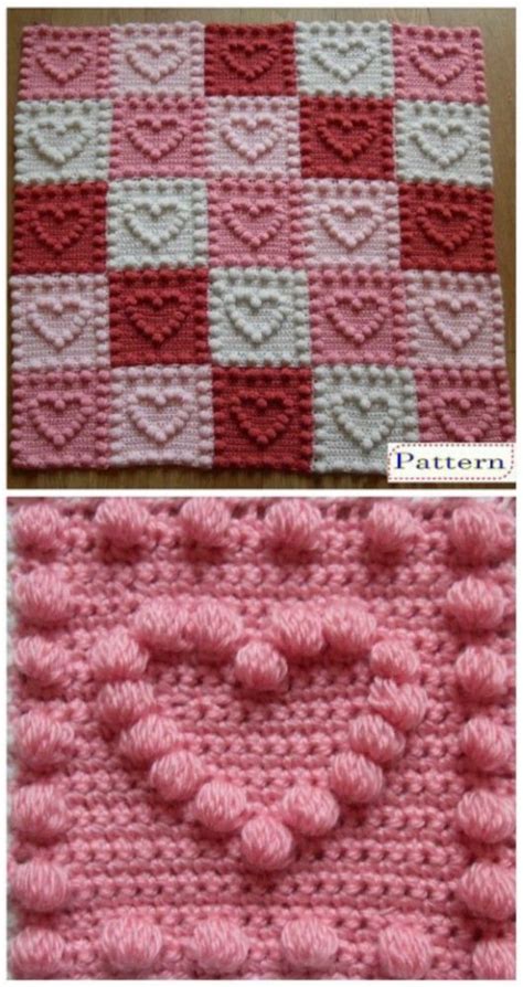Crochet Bobble Heart Pattern Granny Square Video Tutorial Crochet