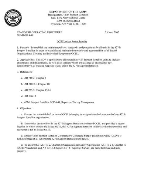 Army Standard Operating Procedure Template