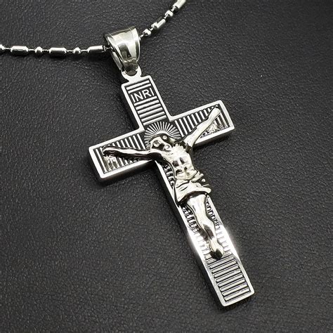 Amumiu Inri Jesus Cross Pendant Necklace Women Men Jewelry Gift Fashion