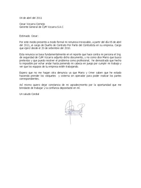 Carta De Renuncia Cym Vizcarra Sac