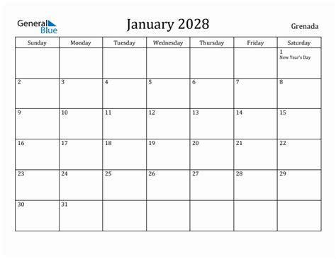 January 2028 Calendar With Grenada Holidays