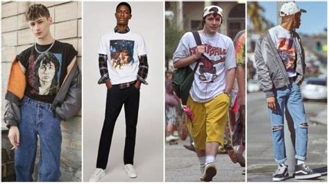 Four Young Men Dressed In Grunge 90s Inspired Outfits Baggy Stone