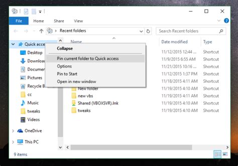 Recent Places Add To The Left Pane In Windows 10 File Explorer