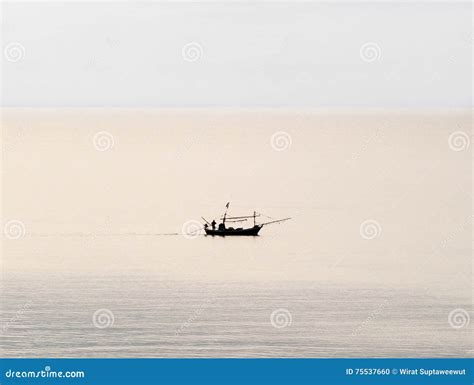 A Single Fisherman Boat In The Sea Stock Photo Image Of Tranquil