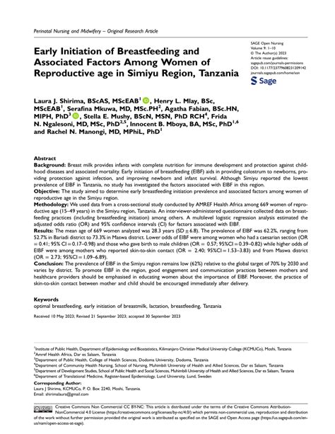 Pdf Early Initiation Of Breastfeeding And Associated Factors Among