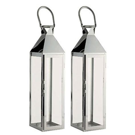 Two Knightsbridge Silver Candle Lanterns 77cm By Garden Selections