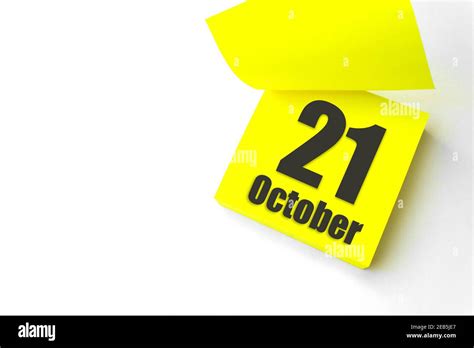 October 21st Day 21 Of Month Calendar Date Close Up Blank Yellow