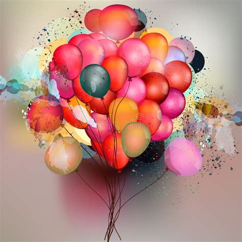 Abstract Vector Background With Balloons And Ink Colored Spots Stock