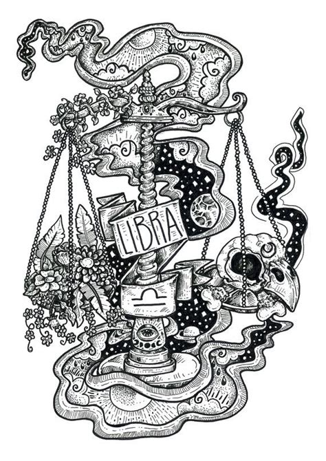 Design portrait of the girl symbolizes the zodiac sign libra. 1000+ images about Zodiac Coloring Pages for Adults on ...