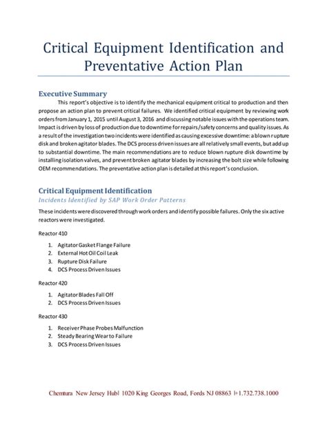 Critical Equipment Identification And Preventative Action Plan