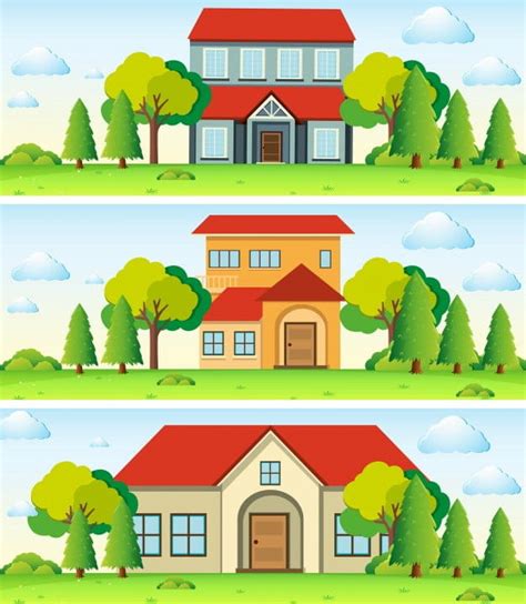Three Scenes With House In The Field Eps Vector Uidownload