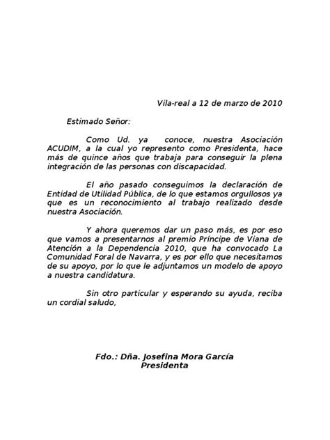 Carta Apoyo Candidatura