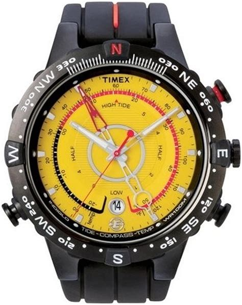 Timex Mens Expedition E Tide Temp Compass Yellow Dial Black Silicon