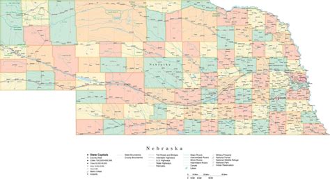 State Map Of Nebraska In Adobe Illustrator Vector Format Detailed