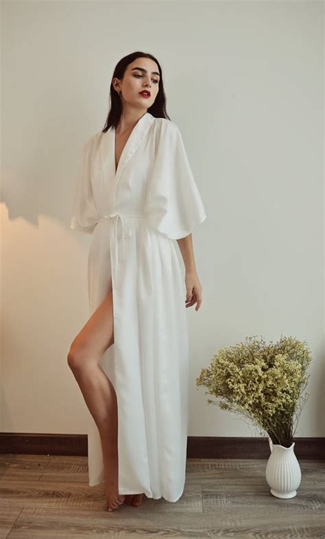 Silk Robes White Bridal Silk Robe Ivory White Robes Long Etsy