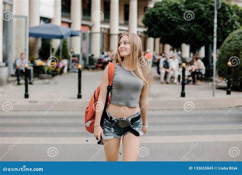 A Young Girl Travels To A European City A Beautiful Woman Is A Tourist