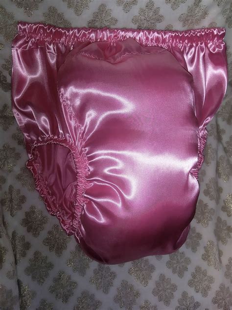 Adult Baby Sissy Crossdresser Pink Satin Thick Waddle Diaper Panties