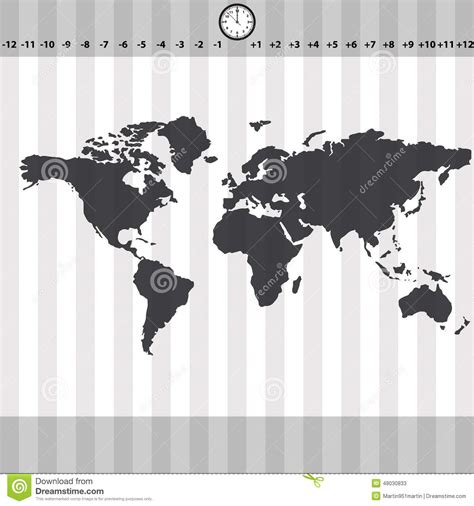 Mapa Do Mundo Dos Fusos Horários Com Pulso De Disparo E Listras Eps Ilustração do Vetor