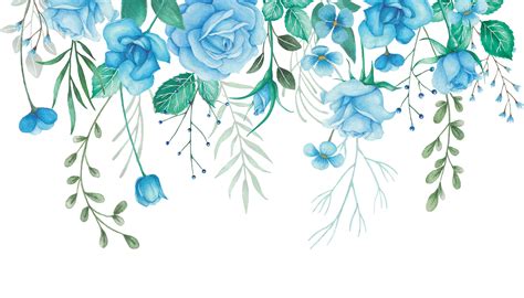 Watercolor Flowers Border Arrangement With Blue Roses And Green Leaves Illustration 11098198 Png