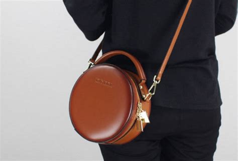Genuine Leather Round Bag Shoulder Bag Black For Women Leather Crossbo