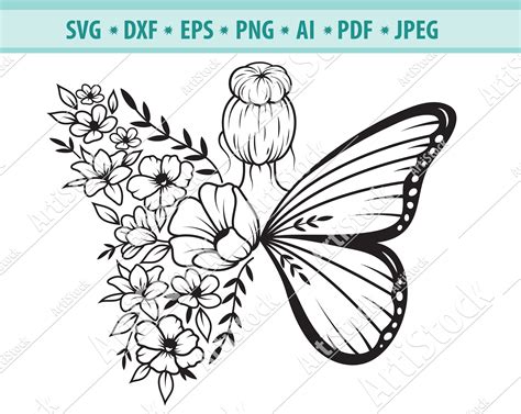 Floral Woman SVG Girl Butterfly Fairy Svg Butterfly Flower Etsy
