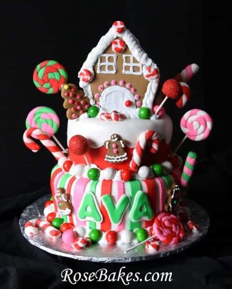 Everything is so cheery and festive! Gingerbread House Christmas Candy Birthday Cake