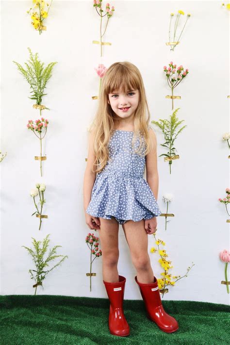 Round Neck Dress I Chambray With White Floral Little Girl Fashion