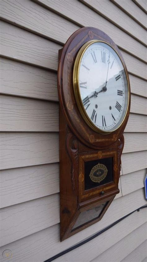 New Haven Clock Co Walnut Inlayed Anglo American Wall Clock 1843758966