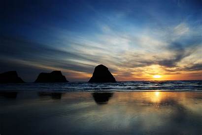 Cannon Beach Sunset Oregon Shore Sea During