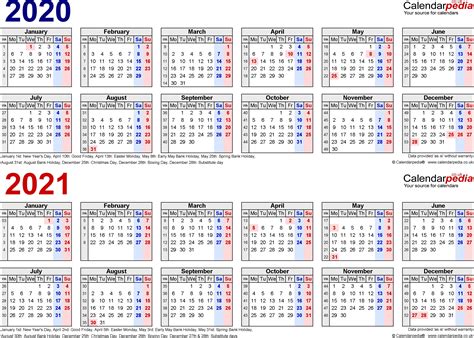 2020 And 2021 Blank Calendar Free Letter Templates