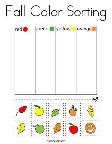 Fall Color Sorting Coloring Page Twisty Noodle Preschool Color