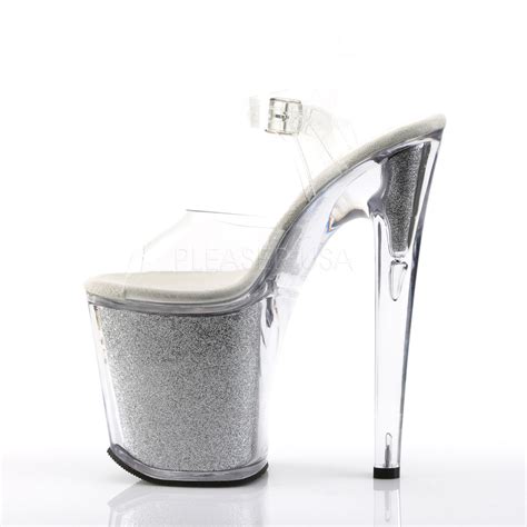 sexy 8 heel clear glitter ankle strap stripper shoes discount stripper shoes
