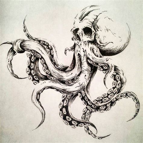 An Octopus With A Skull On Its Back And Tentacles Attached To Its Head