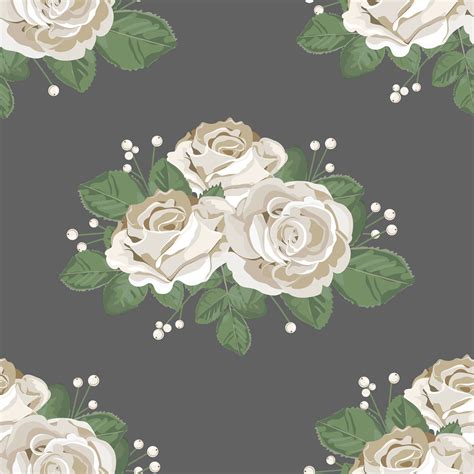 Retro Floral Seamless Pattern White Roses On Dark